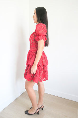 Self-Portrait Lace Pattern Mini Dress sz 6 - Designer Dresses at The Find Luxury Resale - Vancouver, Canada