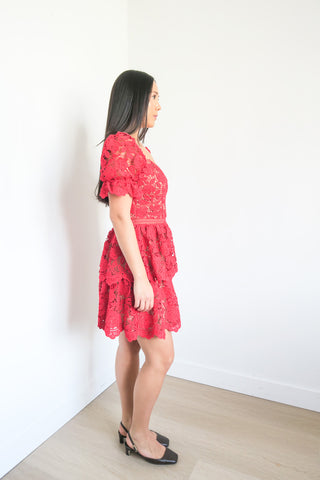 Self-Portrait Lace Pattern Mini Dress sz 6 - Designer Dresses at The Find Luxury Resale - Vancouver, Canada