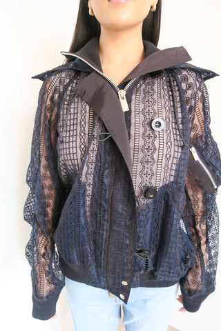 Sacai Lace Bomber Jacket sz L - Designer Jackets at The Find Luxury Resale - Vancouver, Canada