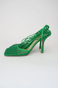 Bottega Veneta Green Stretch Web Heels sz 39