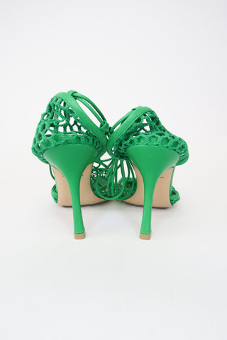 Bottega Veneta Green Stretch Web Heels sz 39 - Designer Pumps at The Find Luxury Resale - Vancouver, Canada