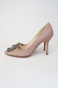 Manolo Blahnik Hangisi Glitter Accents Pumps sz 38