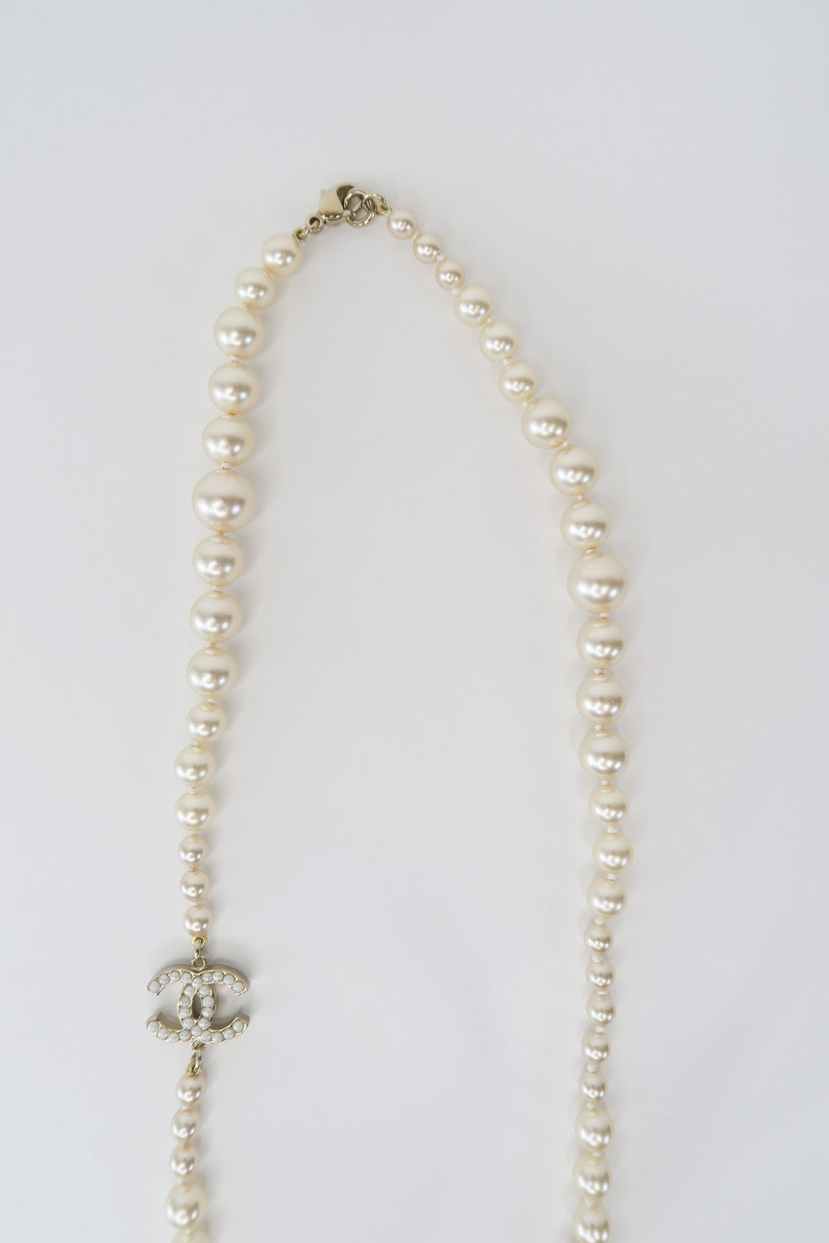 Chanel Faux Pearl CC Bead Strand Necklace