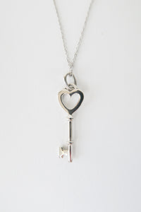 Tiffany & Co. 18K Diamond Heart Key Pendant Necklace