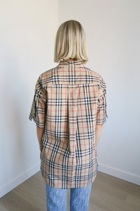 Burberry Plaid Print Short Sleeve Button-Up Top sz 4