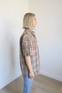 Burberry Plaid Print Short Sleeve Button-Up Top sz 4