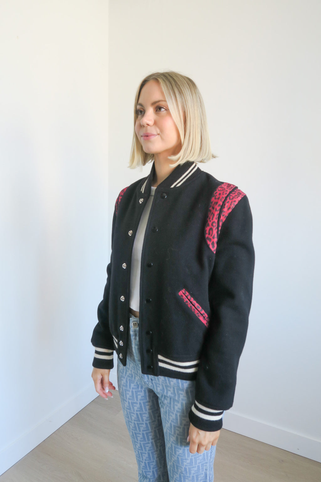 Saint Laurent Virgin Wool Striped Bomber Jacket