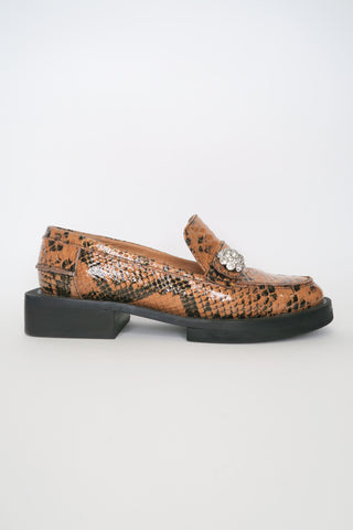 Ganni Leather Animal Print Loafers sz 37 - Designer Loafers at The Find Luxury Resale - Vancouver, Canada