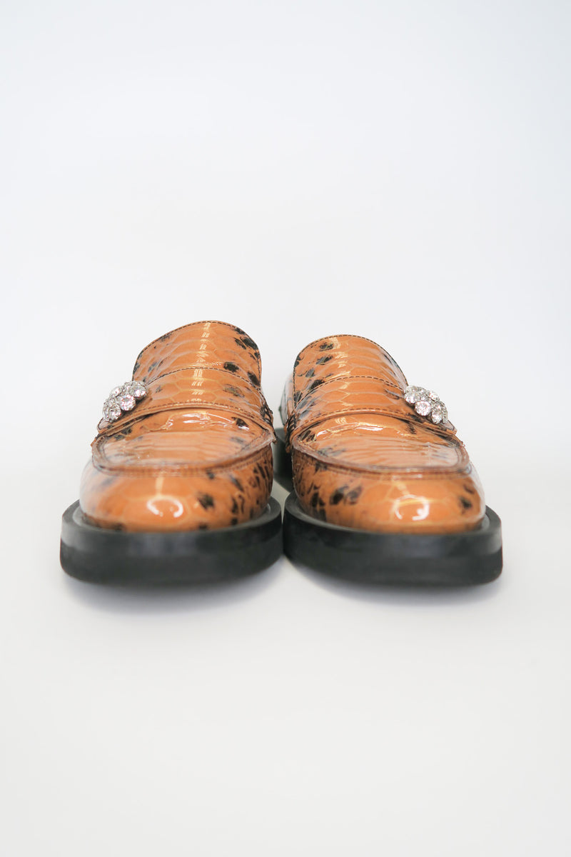 Ganni Leather Animal Print Loafers sz 37