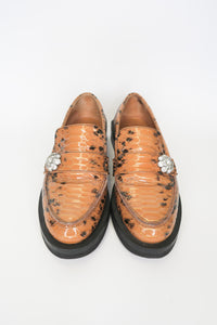 Ganni Leather Animal Print Loafers sz 37