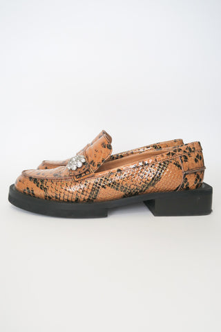 Ganni Leather Animal Print Loafers sz 37 - Designer Loafers at The Find Luxury Resale - Vancouver, Canada