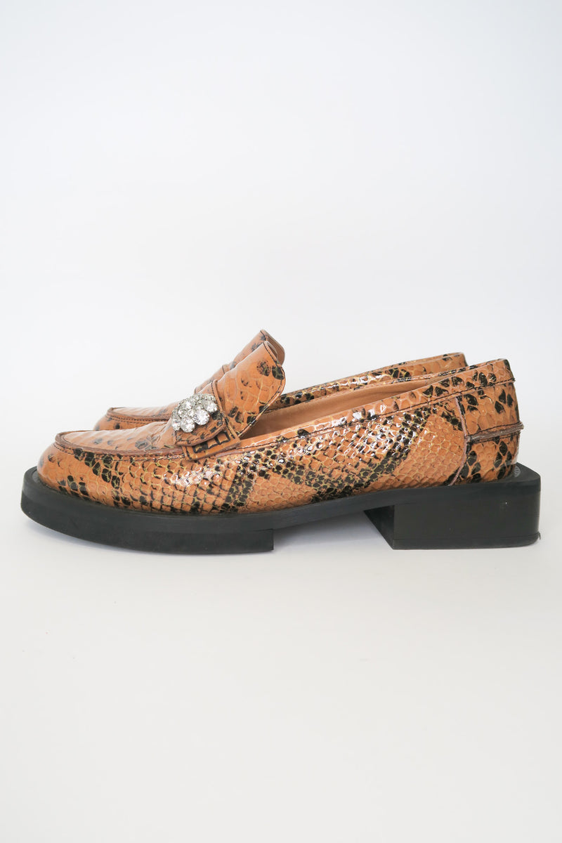 Ganni Leather Animal Print Loafers sz 37