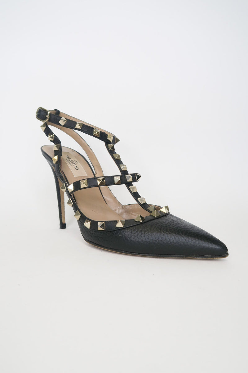 Valentino Rockstud Accents Leather T-Strap Pumps sz 39