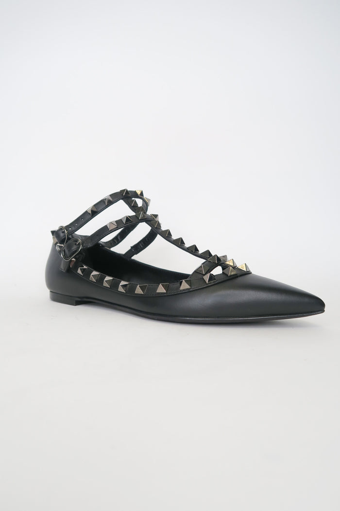 Valentino Rockstud Accents Leather Ballet Flats sz 36