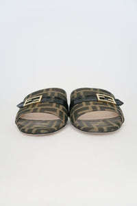 Fendi Zucca FF Logo Canvas Slides sz 36.5