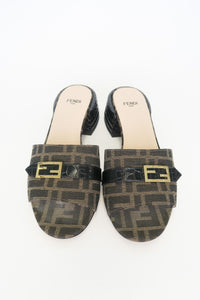 Fendi Zucca FF Logo Canvas Slides sz 36.5