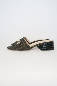 Fendi Zucca FF Logo Canvas Slides sz 36.5