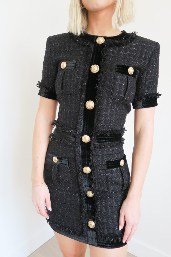 Balmain Button Embellished Tweed Mini Dress sz 34