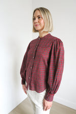 Nili Lotan Plaid Print Long Sleeve Button-Up Top sz S