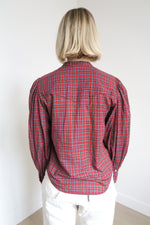 Nili Lotan Plaid Print Long Sleeve Button-Up Top sz S