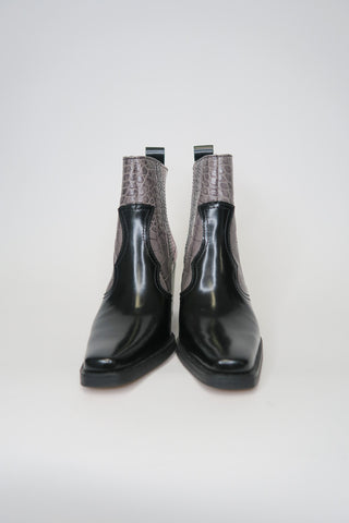 Ganni Croc Embossed Leather Western Boots sz 37 - Designer Boots at The Find Luxury Resale - Vancouver, Canada