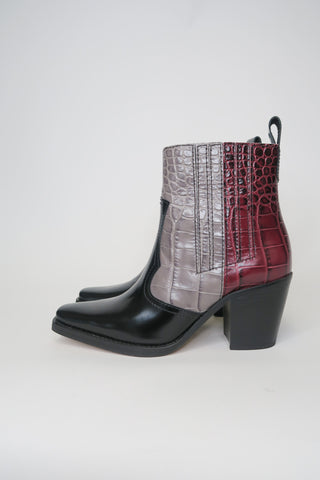 Ganni Croc Embossed Leather Western Boots sz 37 - Designer Boots at The Find Luxury Resale - Vancouver, Canada