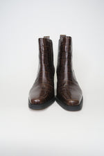 Ganni Croc Embossed Leather Western Boots sz 37