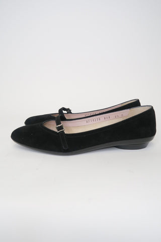 Salvatore Ferragamo Suede Mary Jane Flats sz 6.5 - Designer Flats at The Find Luxury Resale - Vancouver, Canada