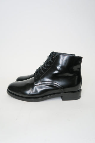 Celine Leather Ankle Lace-Up Boots sz 37.5 - Designer Boots at The Find Luxury Resale - Vancouver, Canada