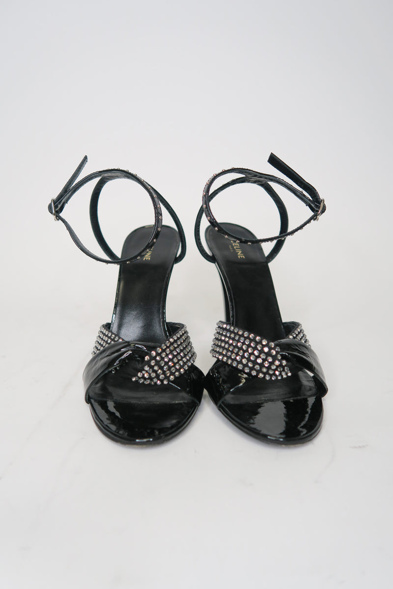 Celine Crystal Embellished Leather Sandals sz 36