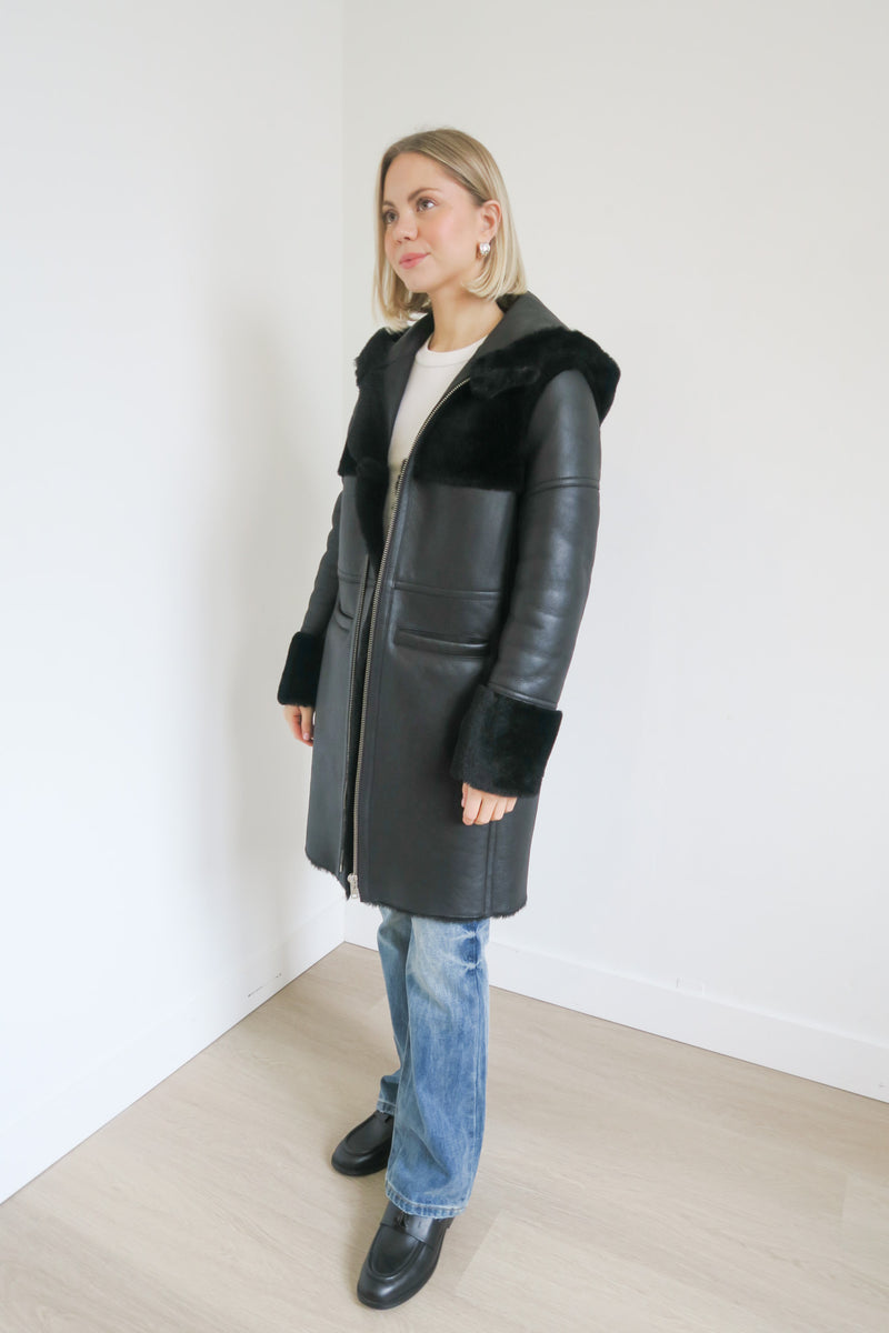 Maje Leather Shearling Coat sz 38