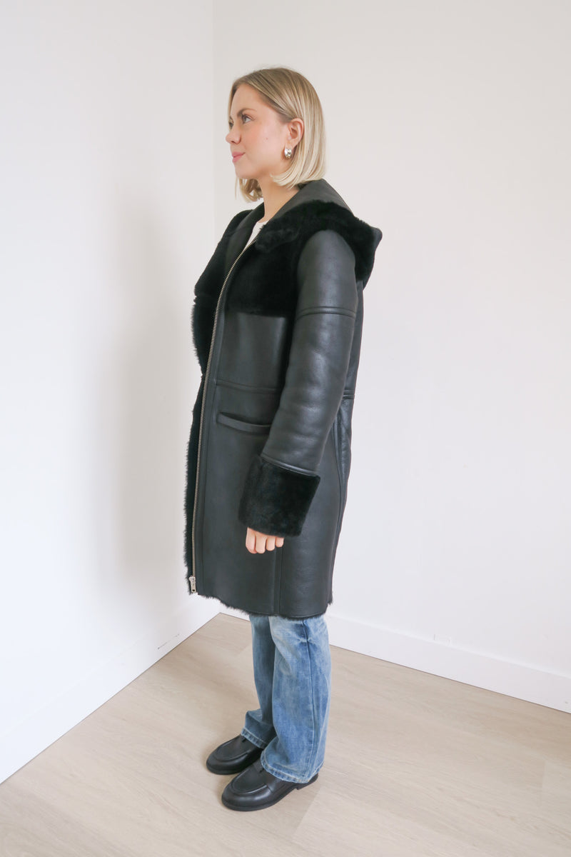 Maje Leather Shearling Coat sz 38