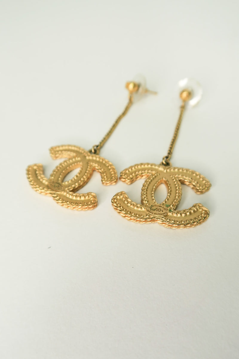Chanel CC Drop Earrings Matte Gold