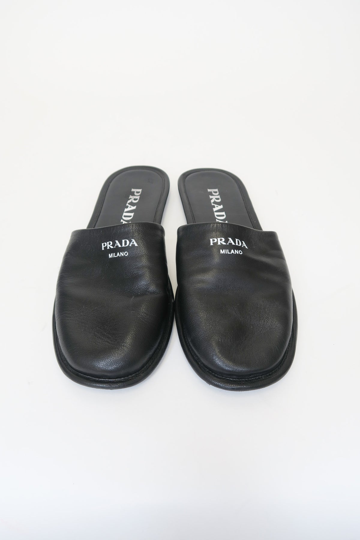 Prada Black Leather Logo Slides sz 35.5