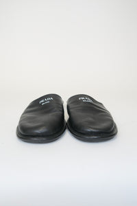 Prada Black Leather Logo Slides sz 35.5