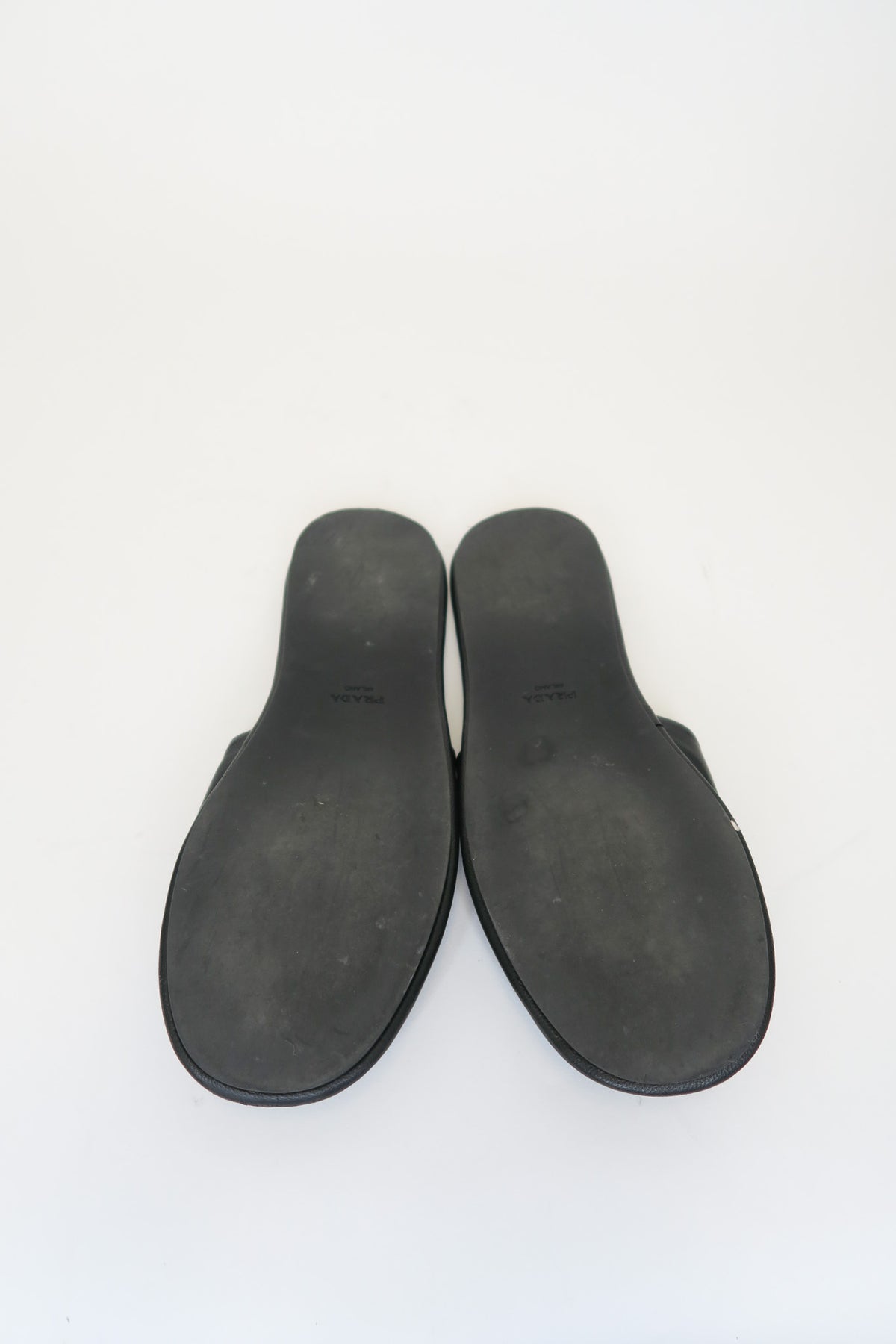 Prada Black Leather Logo Slides sz 35.5