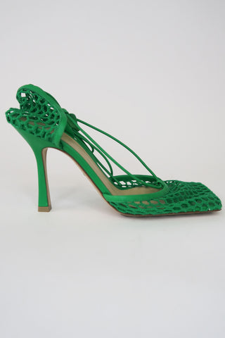 Bottega Veneta Green Stretch Web Heels sz 39 - Designer Pumps at The Find Luxury Resale - Vancouver, Canada