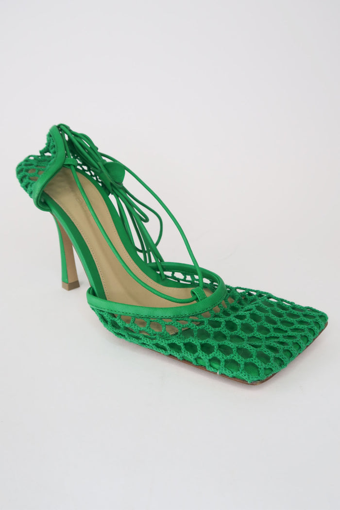 Bottega Veneta Green Stretch Web Heels sz 39