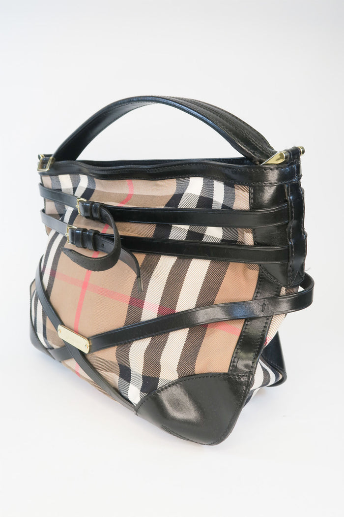 Burberry Check Bridle Calfskin Small Dutton Hobo Bag