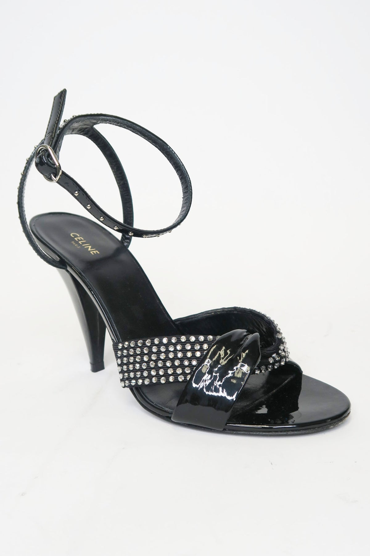 Celine Crystal Embellished Leather Sandals sz 36