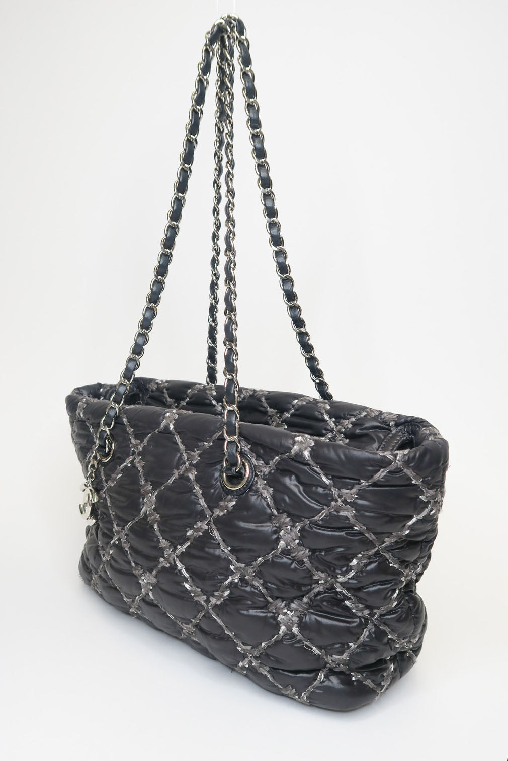 Chanel Tweed on Stitch Zip Tote Quilted Nylon Small