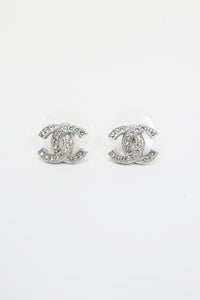 Chanel Silver Crystal CC Earrings