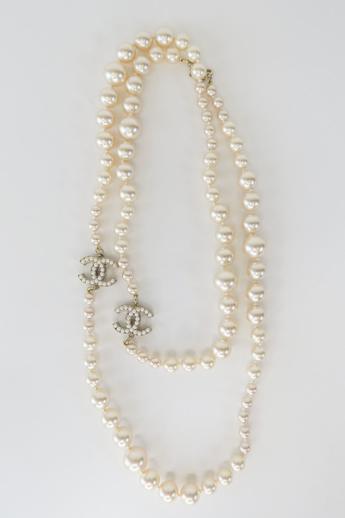 Chanel Faux Pearl CC Bead Strand Necklace