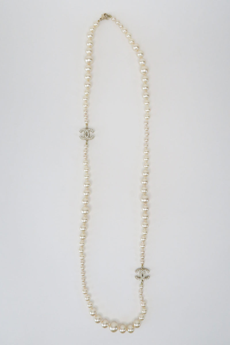 Chanel Faux Pearl CC Bead Strand Necklace