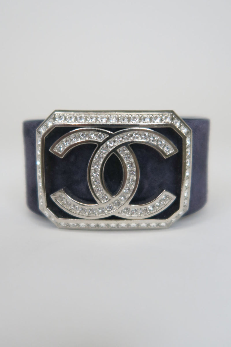 Chanel Strass CC Blue Suede Wrap Bracelet