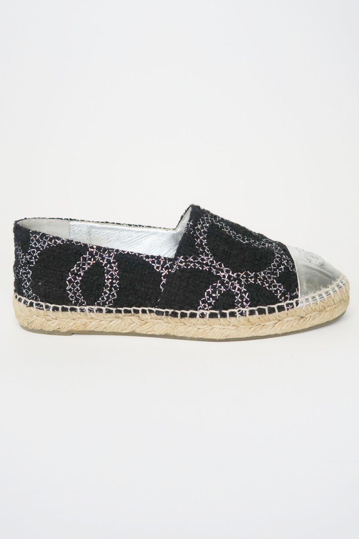 Chanel Interlocking CC Logo Tweed Espadrilles sz 38