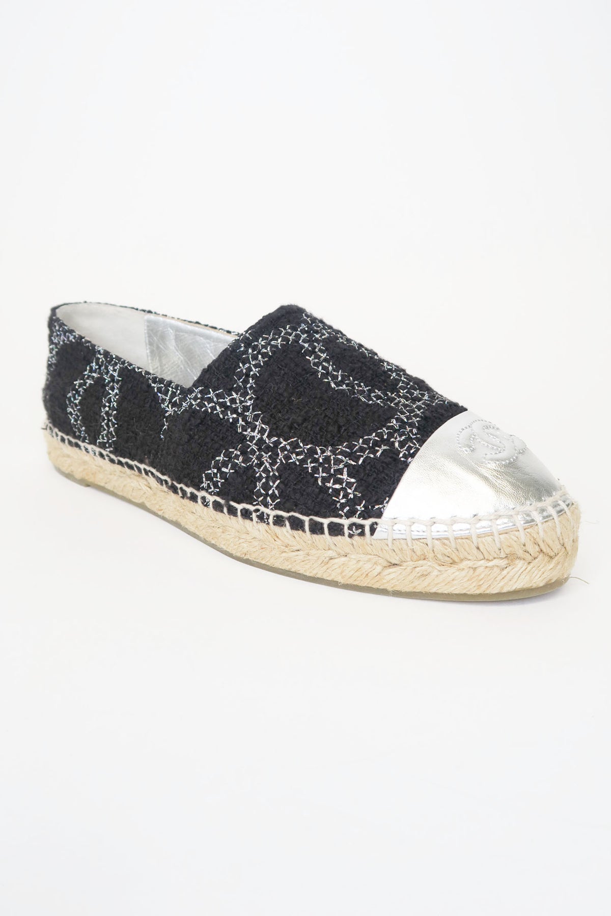 Chanel Interlocking CC Logo Tweed Espadrilles sz 38