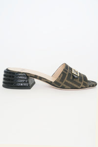 Fendi Zucca FF Logo Canvas Slides sz 36.5