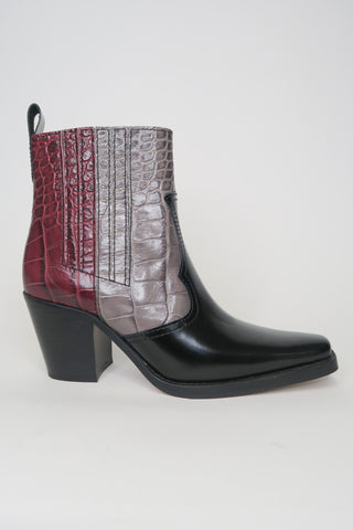 Ganni Croc Embossed Leather Western Boots sz 37 - Designer Boots at The Find Luxury Resale - Vancouver, Canada