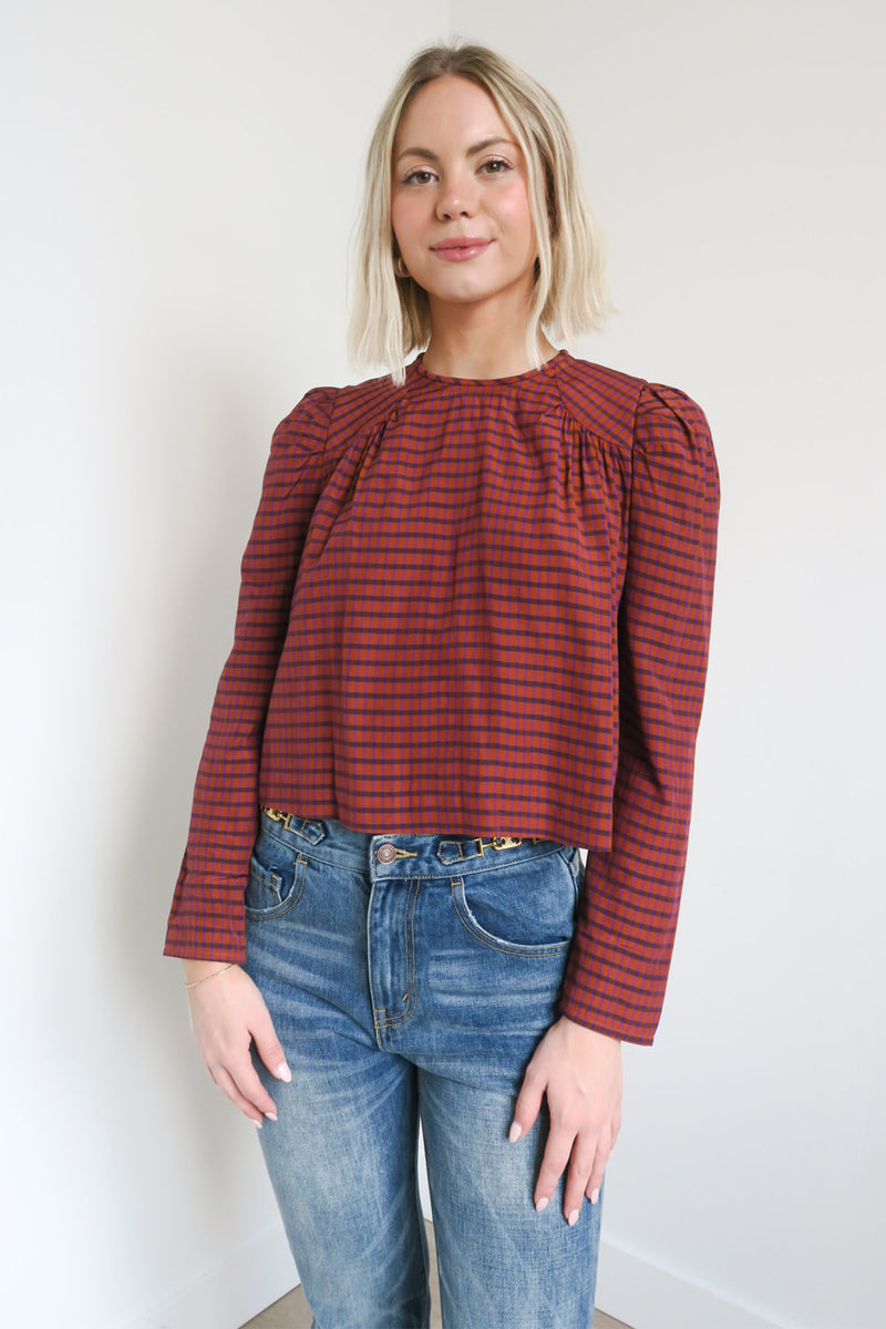 Le Fou Plaid Long Sleeve Top sz XXS